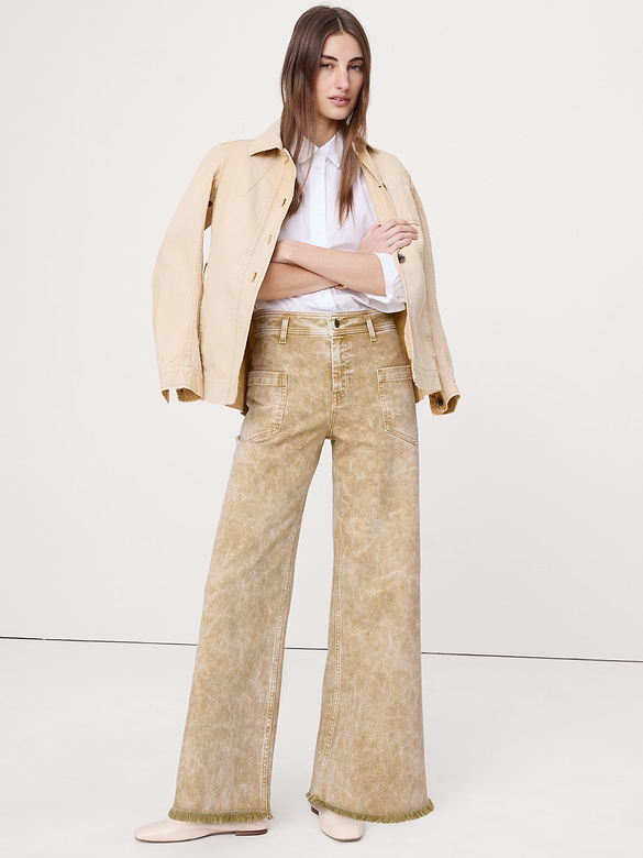 Jean à taille haute, jambe large et ourlet brut