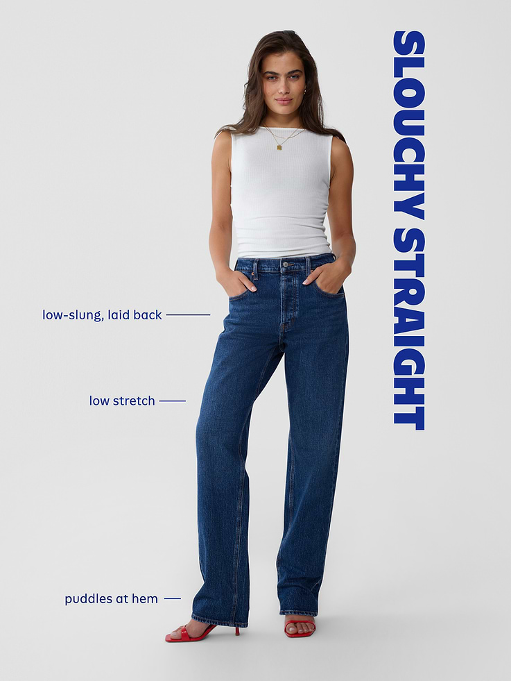 Image 5 of 9, Mid-Rise Slouchy Straight Jeans