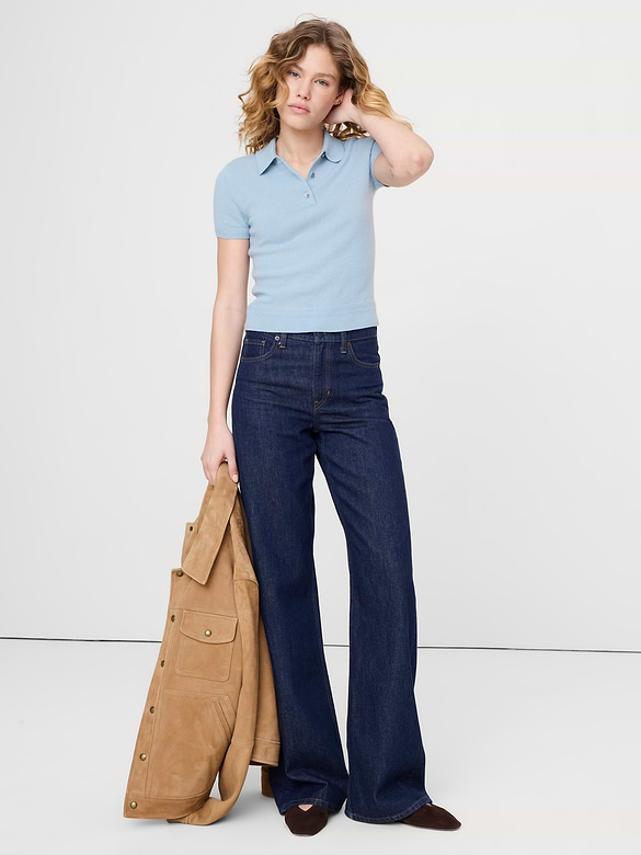 Lightweight Cashmere Short-Sleeve Sweater Polo