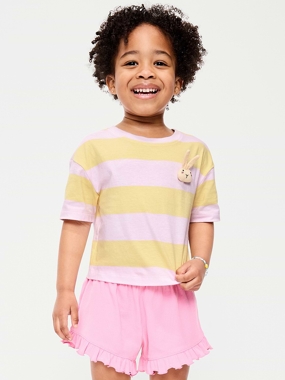 Boxy Short-Sleeve Applique T-Shirt for Toddler Girls