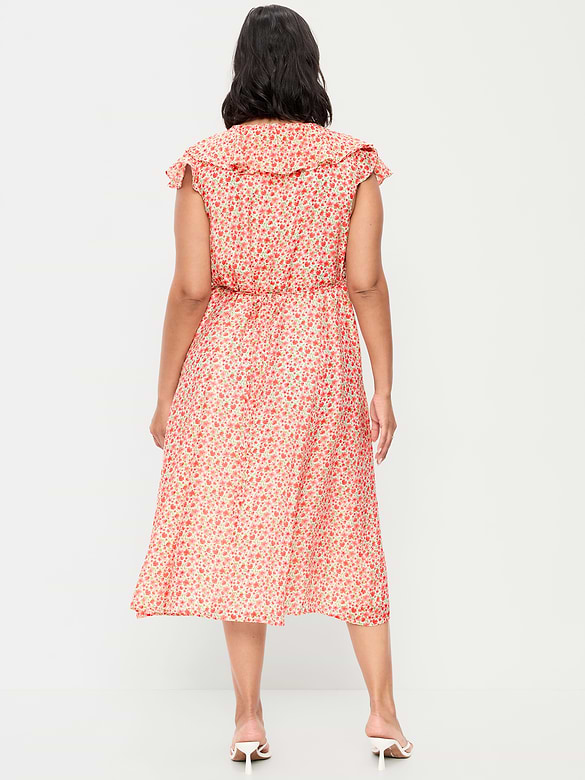 Ruffle-Sleeve Fit & Flare Midi Dress