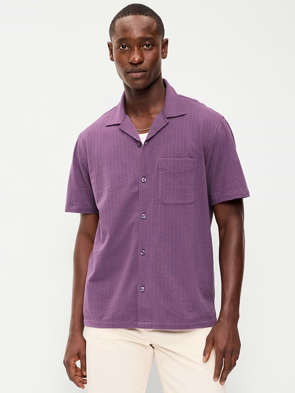 Short-Sleeve Textured Camp Shirt