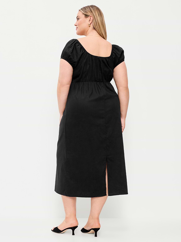 Short-Sleeve Scoop-Neck Midi Dress