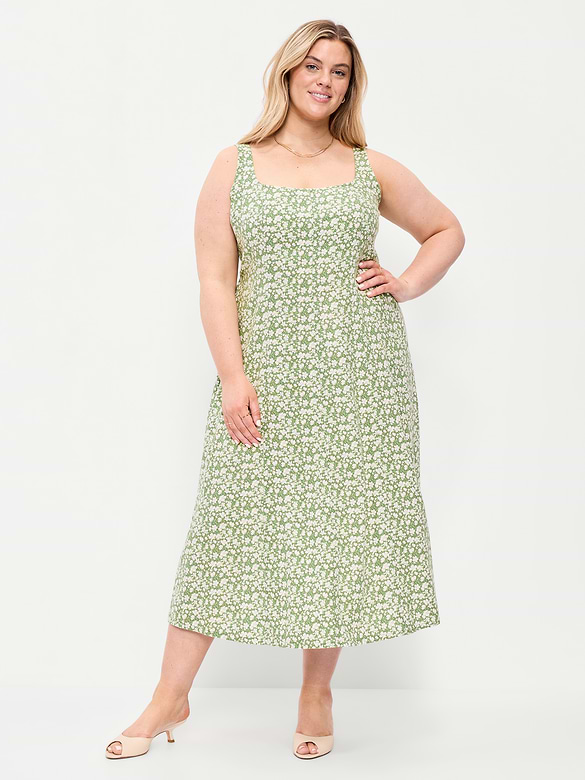Fit & Flare Sleeveless Linen-Blend Midi Dress