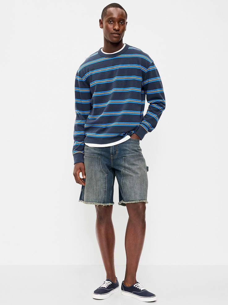 Image 1 of 5, zip fly, front scoop pockets with coin pocket, back patch pockets, thigh panels, built-in hammer loop at left leg, frayed hem, Product #861873