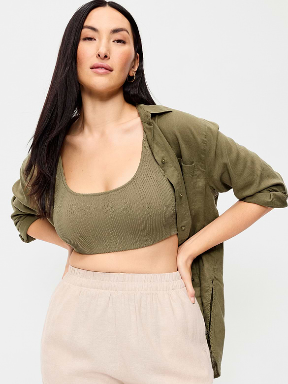 Ribbed Scoop-Neck Swim Top