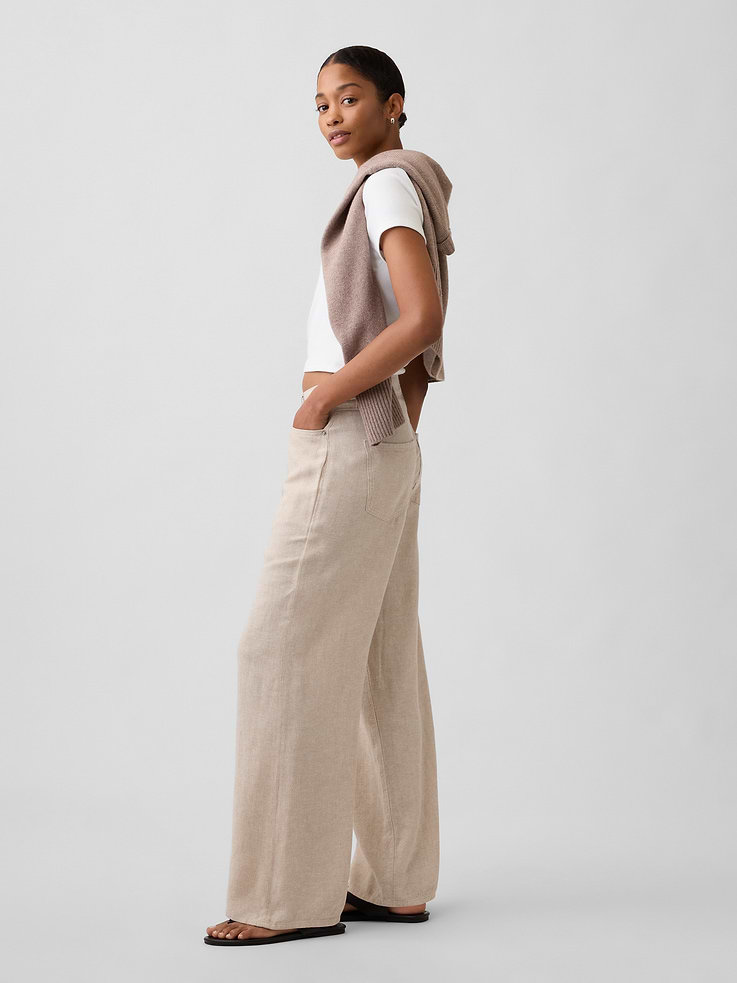 Image number 3 showing, High Rise Linen-Blend Wide-Leg Pants
