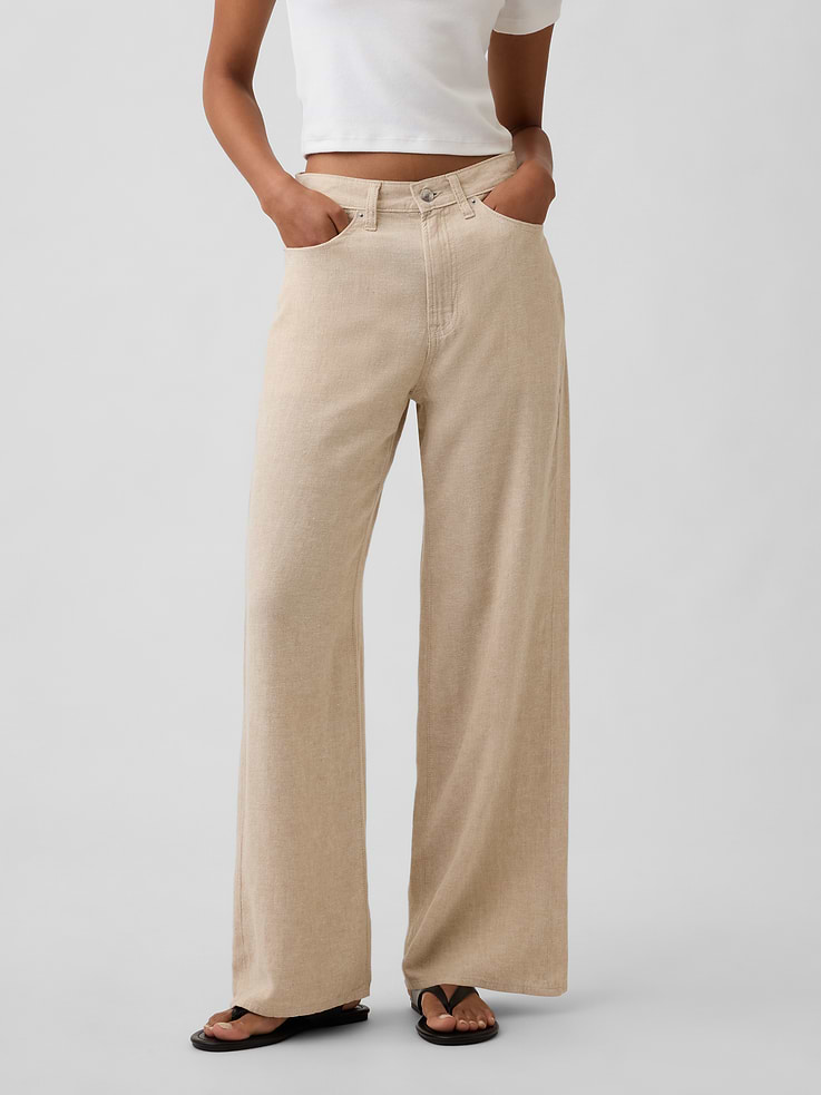 Image number 2 showing, High Rise Linen-Blend Wide-Leg Pants