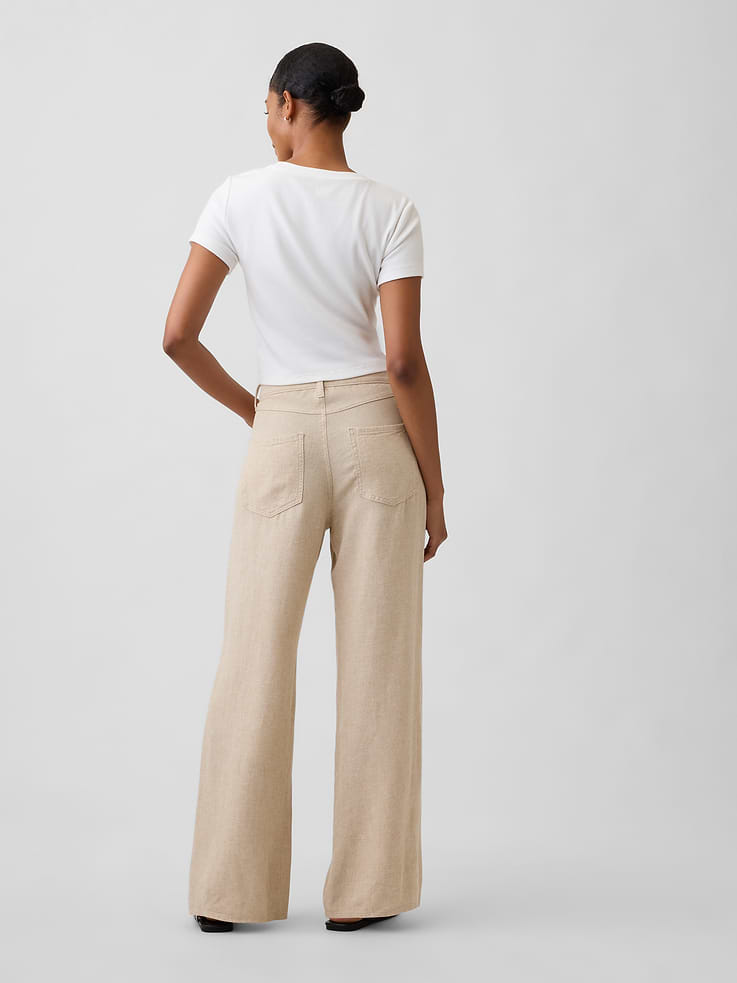 Image number 4 showing, High Rise Linen-Blend Wide-Leg Pants