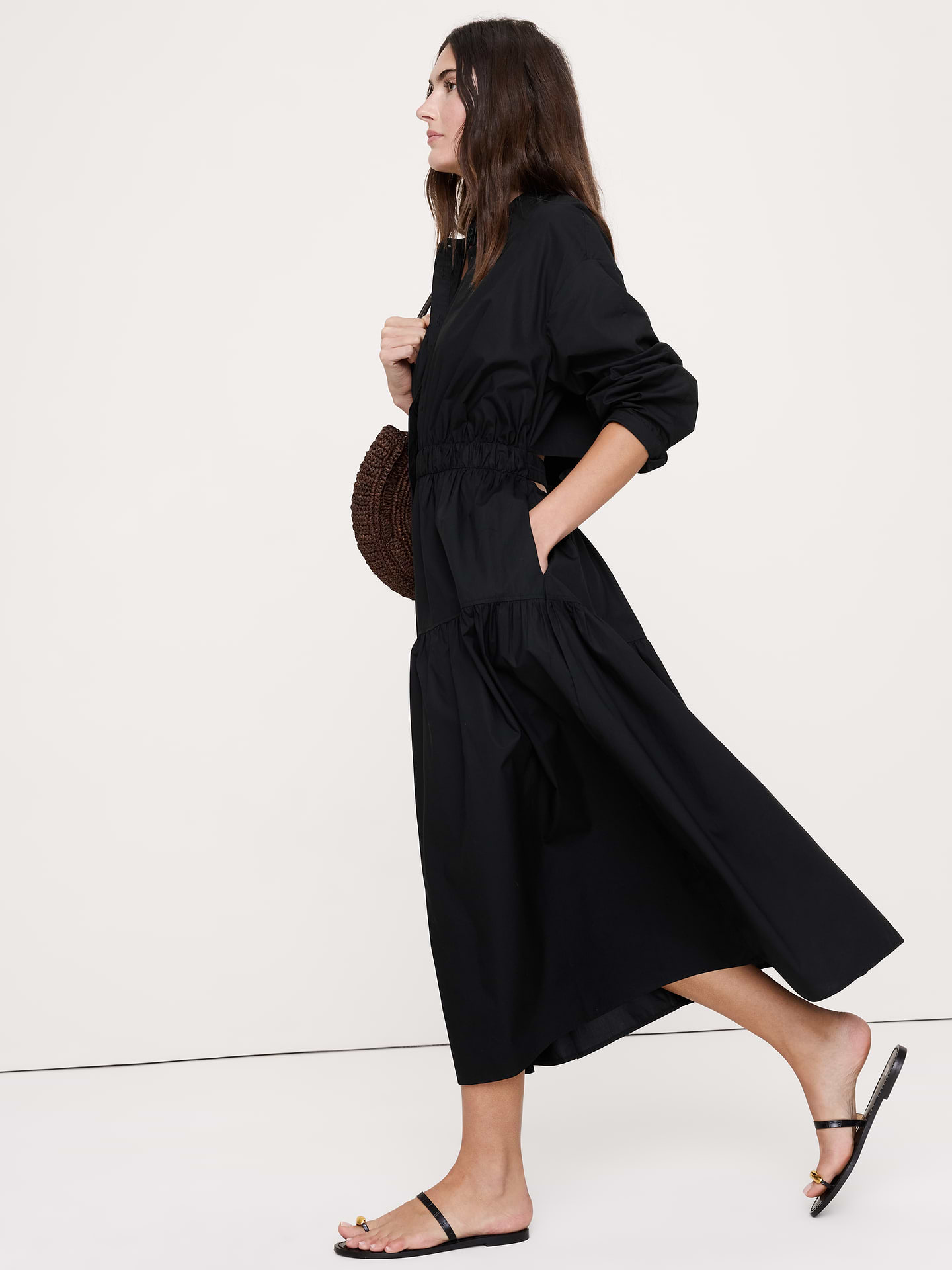 Image number 6 showing, Cotton Poplin Midi Shirt Dress with Open Back
