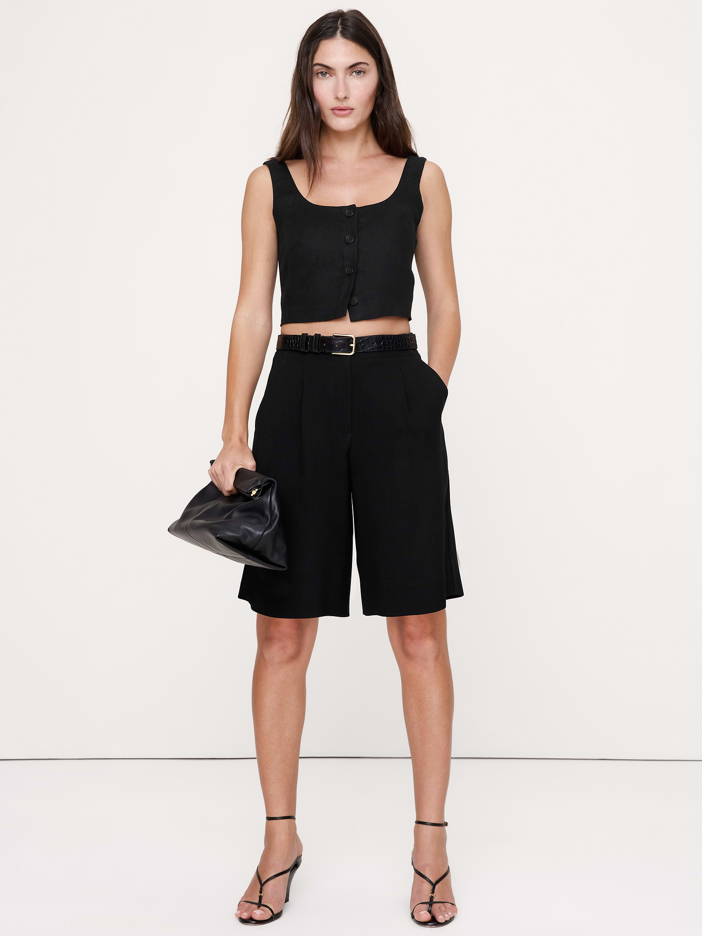 Image number 1 showing, Linen Square-Neck Cropped Tank