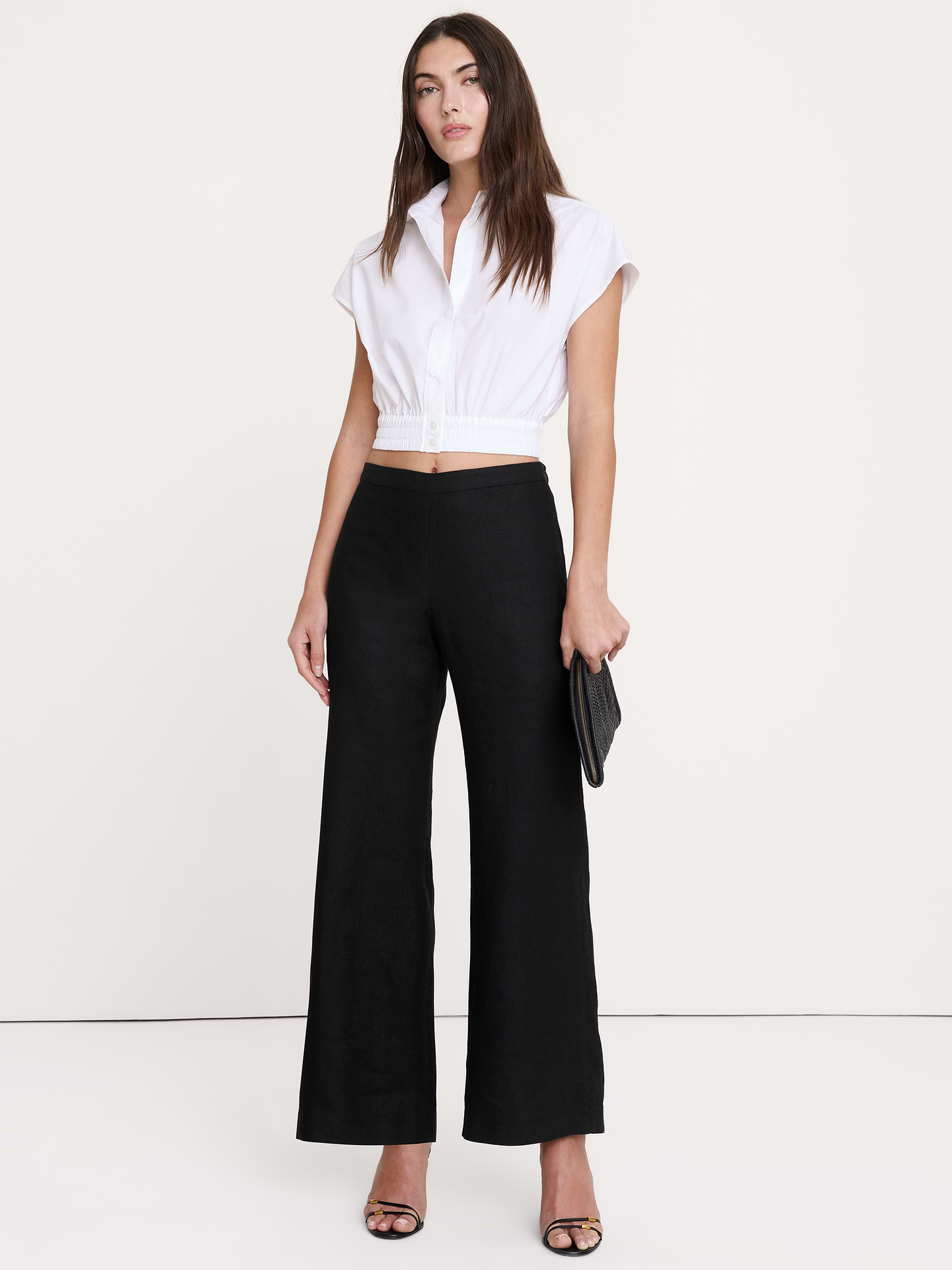 Image number 1 showing, Mid-Rise Kick-Flare Linen Ankle Pant
