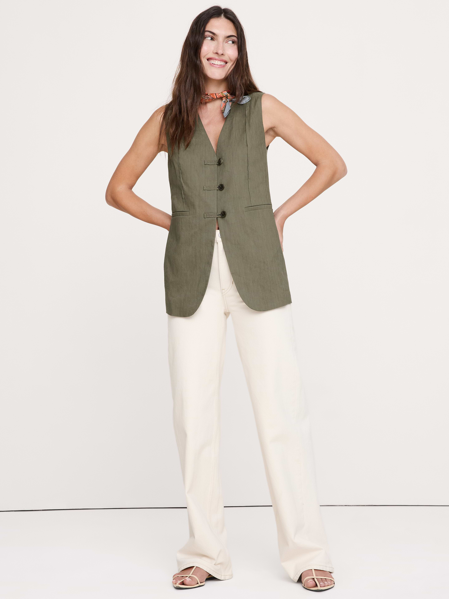 Image number 1 showing, Stretch Linen-Viscose Long Vest
