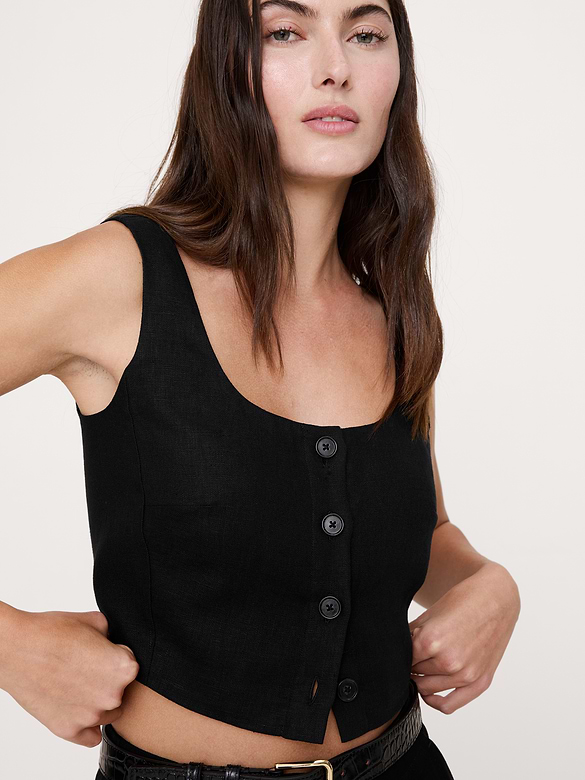 Linen Square-Neck Cropped Tank