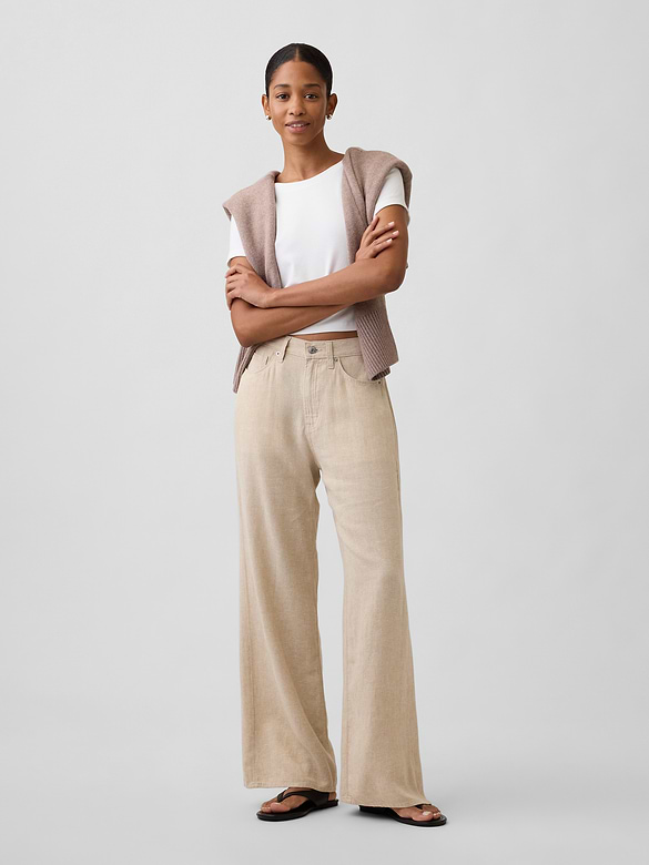 High Rise Linen-Blend Wide-Leg Pants