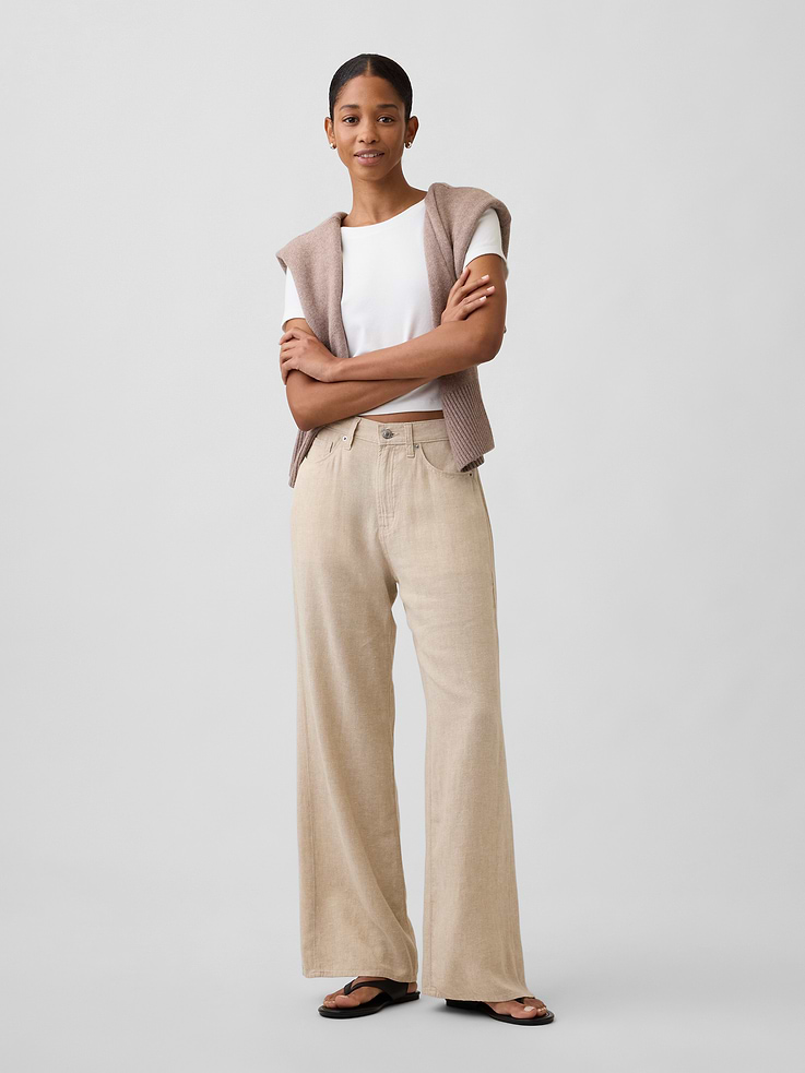 Image number 1 showing, High Rise Linen-Blend Wide-Leg Pants
