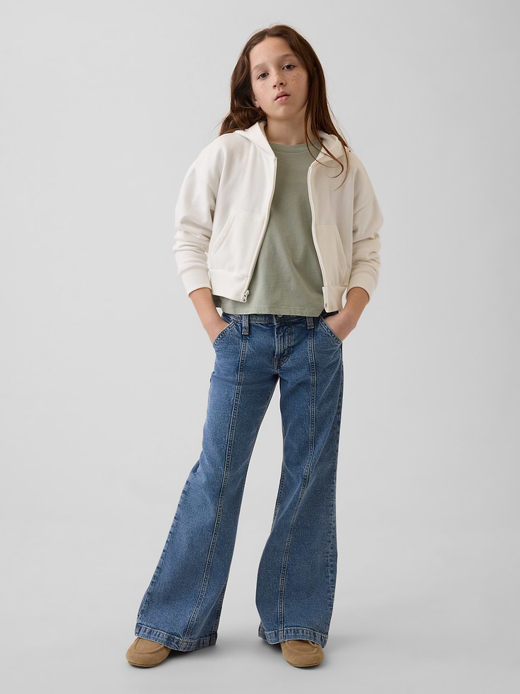 Image number 1 showing, Kids Low Rise Seamed Relaxed Flare Jeans