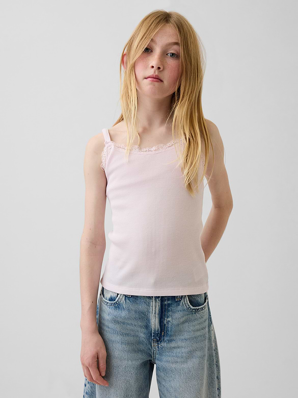 Kids Waffle Lace-Trim Cami