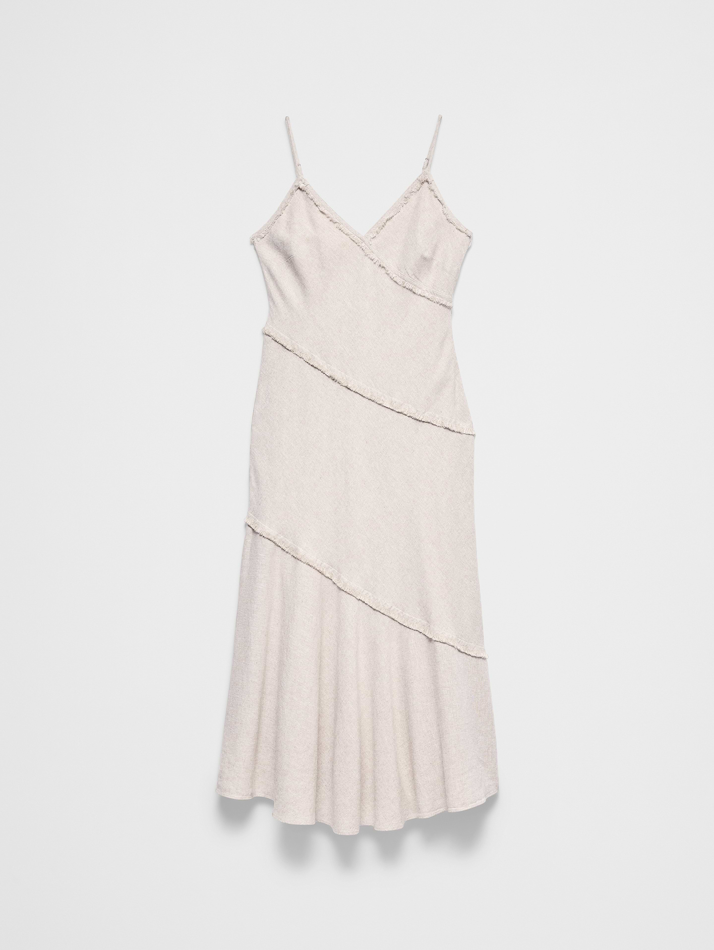 Image 4 of 4, Linen-Blend Fray-Edges Midi Dress