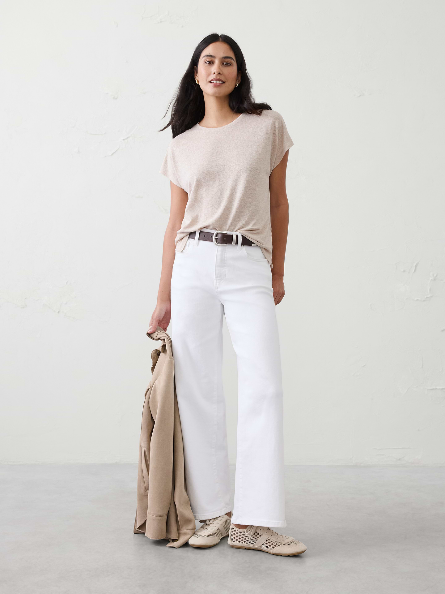 Image number 1 showing, Linen-Blend Cap-Sleeve T-Shirt