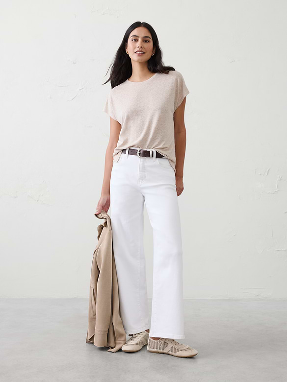 Linen-Blend Cap-Sleeve T-Shirt