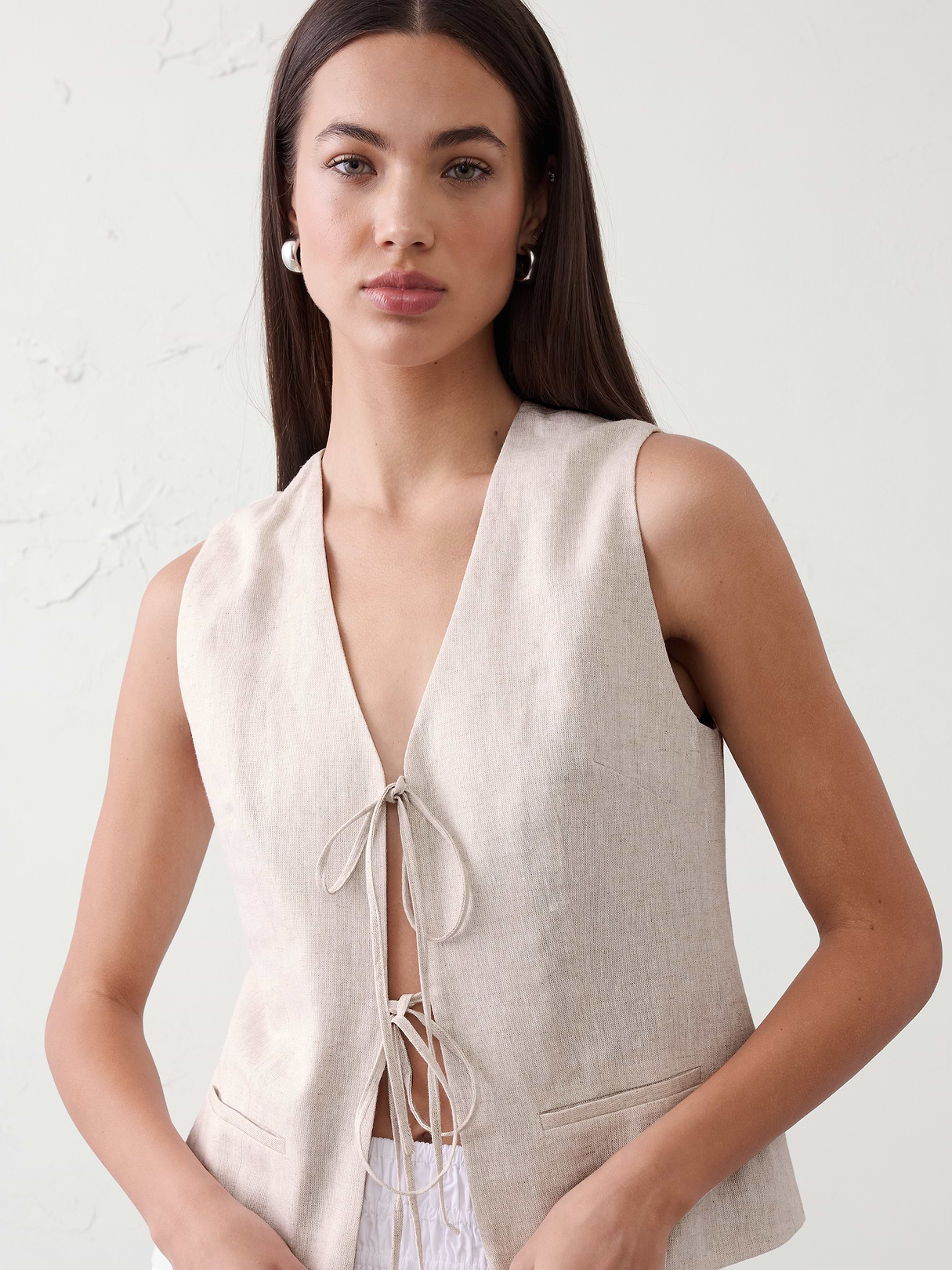 Linen-Blend Tie-Front Vest | Banana Republic Factory