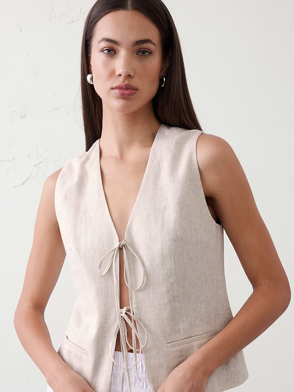 Linen-Blend Tie-Front Vest