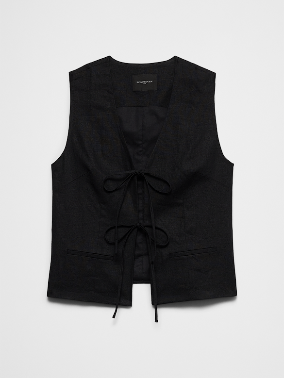 Linen-Blend Tie-Front Vest