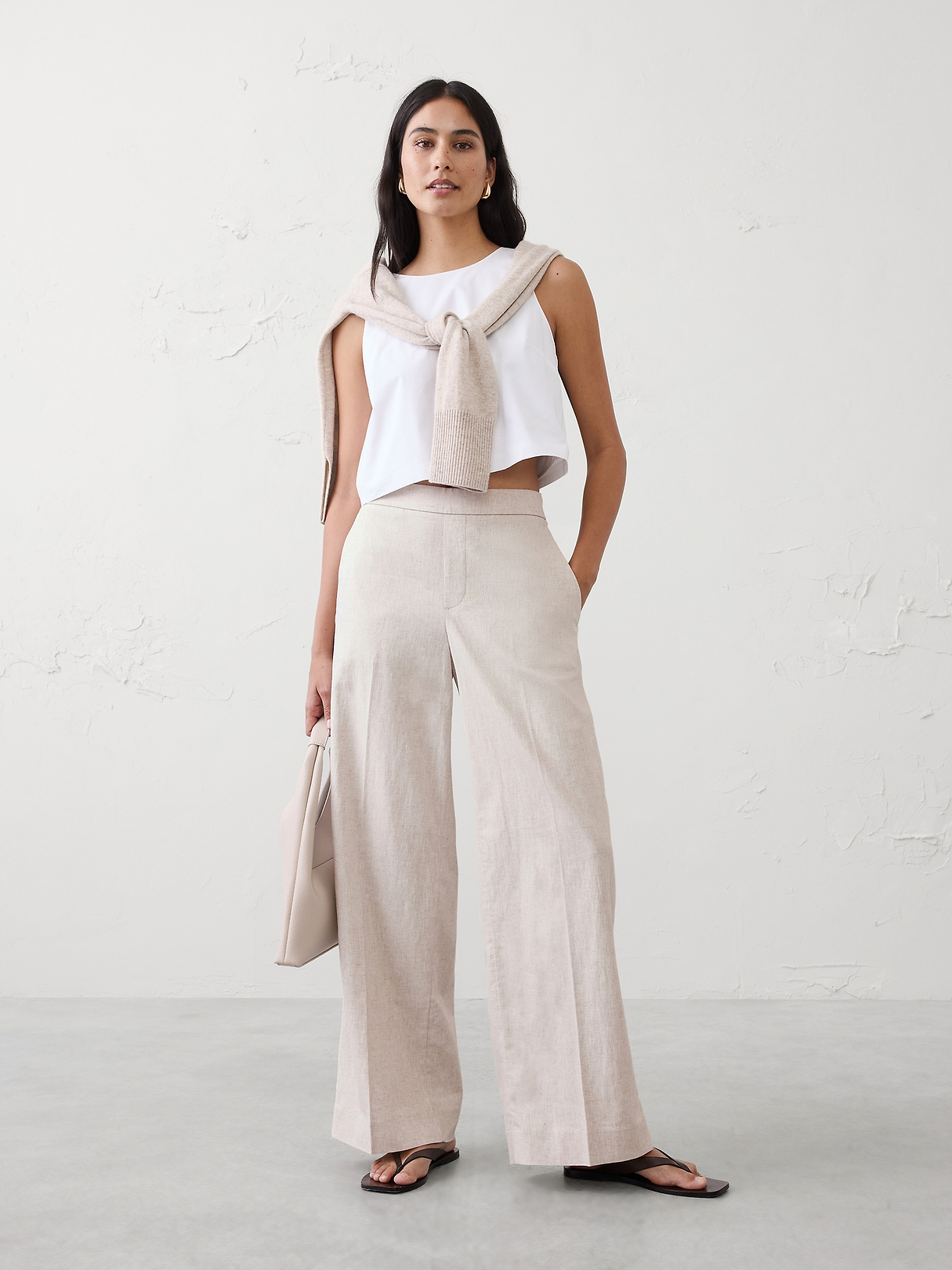 希少 banana republic linen slacks w33 Wide-Leg High-Rise Linen-Blend Pant | Banana Republic Factory