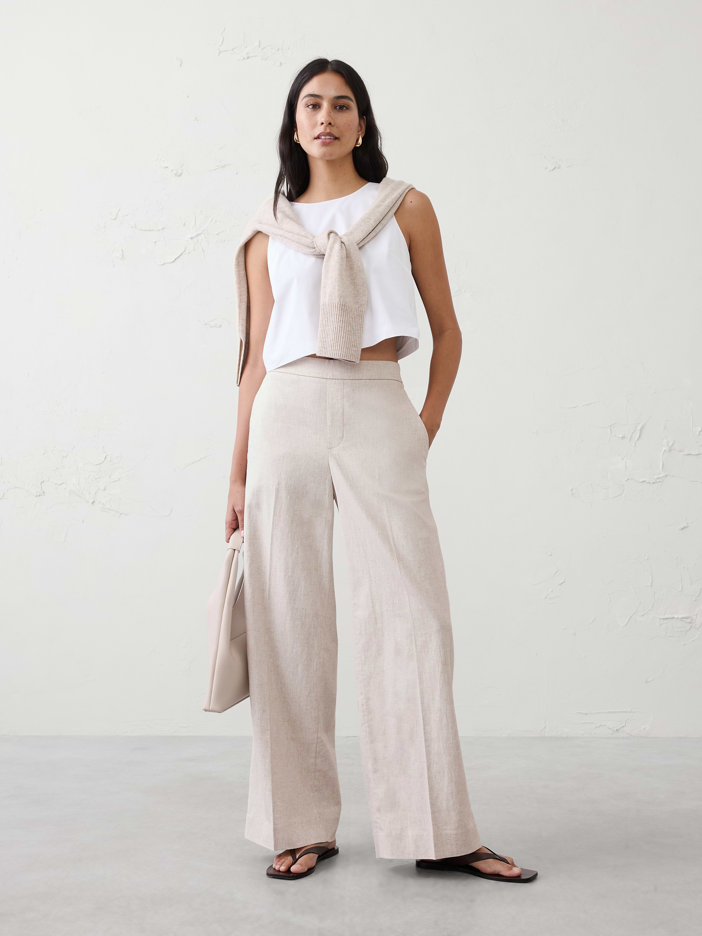 Image number 1 showing, Wide-Leg High-Rise Linen-Blend Pant
