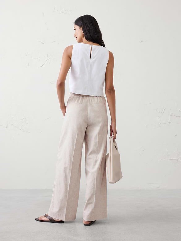 Wide-Leg High-Rise Linen-Blend Pant
