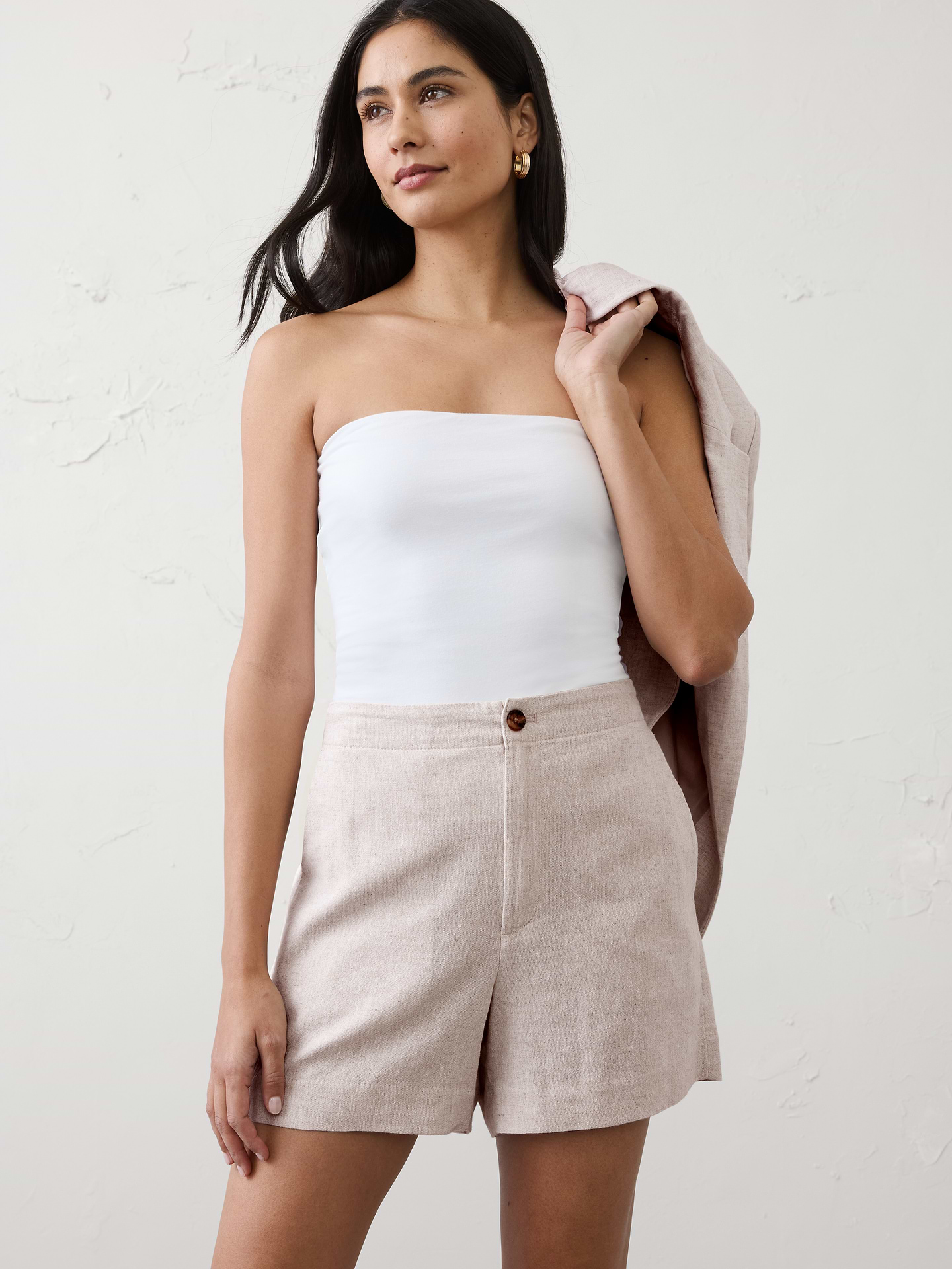 Image number 1 showing, Linen-Blend High-Rise Short