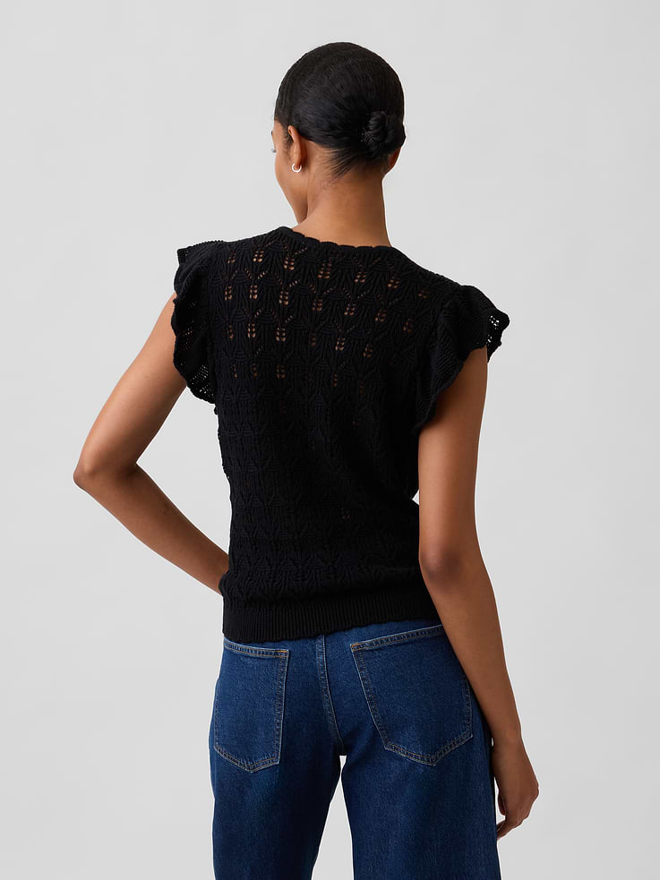 Image 2 of 5, Crochet Flutter Sleeve Top