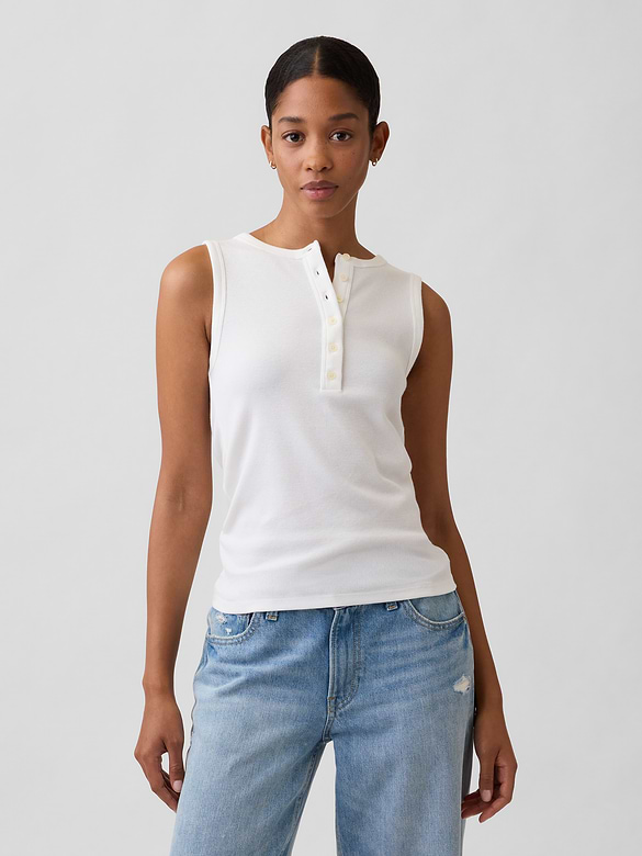 Ribbed Henley Tank Top