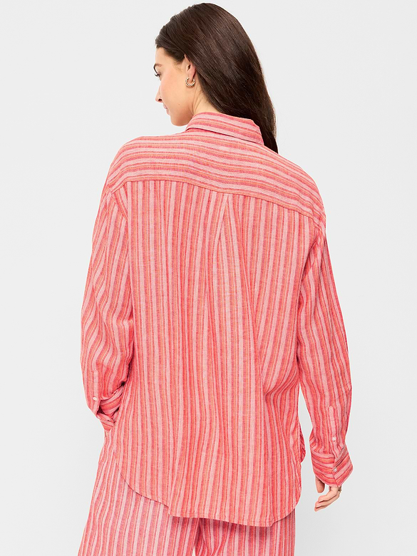 Linen-Blend Loose Button-Down Shirt