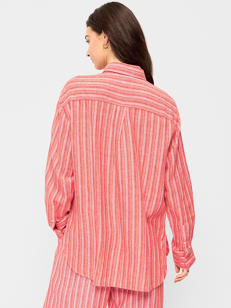 Image 2 of 2, Linen-Blend Loose Button-Down Shirt