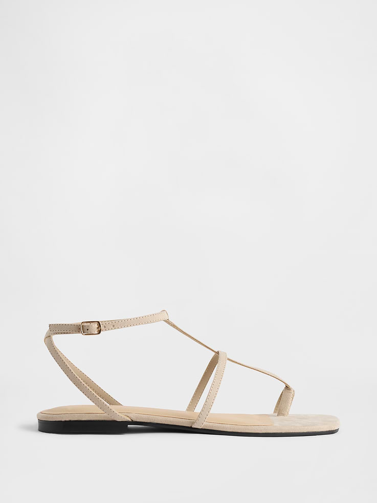 Image number 1 showing, Vegan Suede T-Strap Sandals