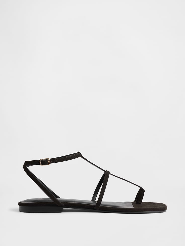Image number 1 showing, Vegan Suede T-Strap Sandals