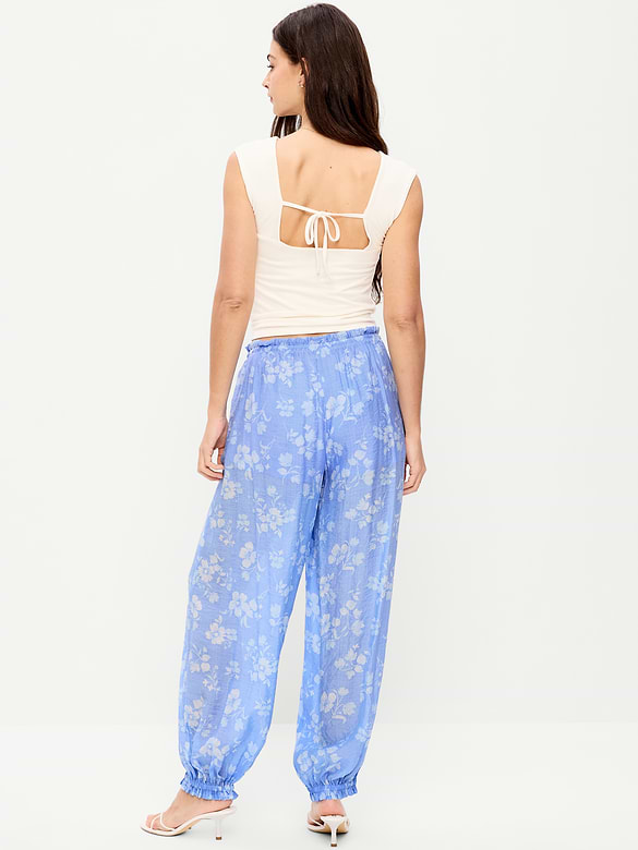 High-Waisted Sheer Chiffon Harem Pants