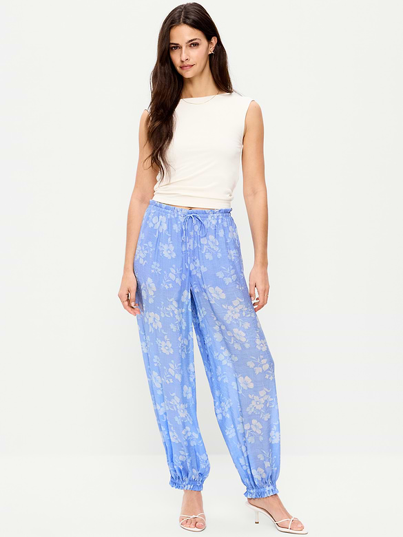 High-Waisted Sheer Chiffon Harem Pants