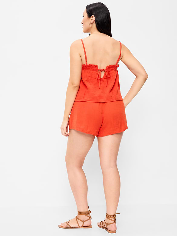 Short en gaze froissée à taille haute