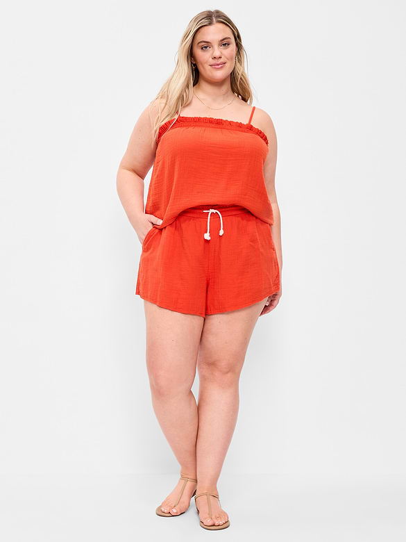 Short en gaze froissée à taille haute