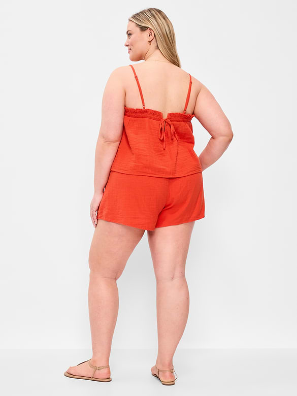 Short en gaze froissée à taille haute