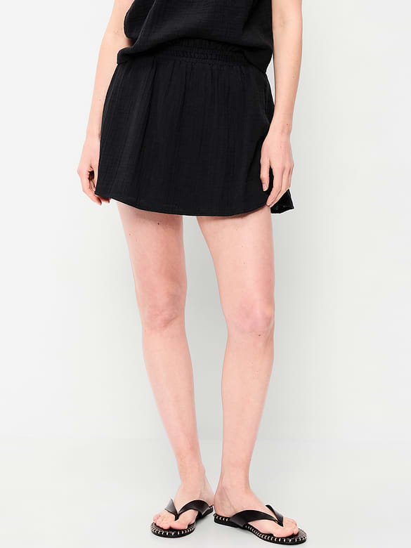 Crinkle Gauze Ruffle Waist Mini Skort