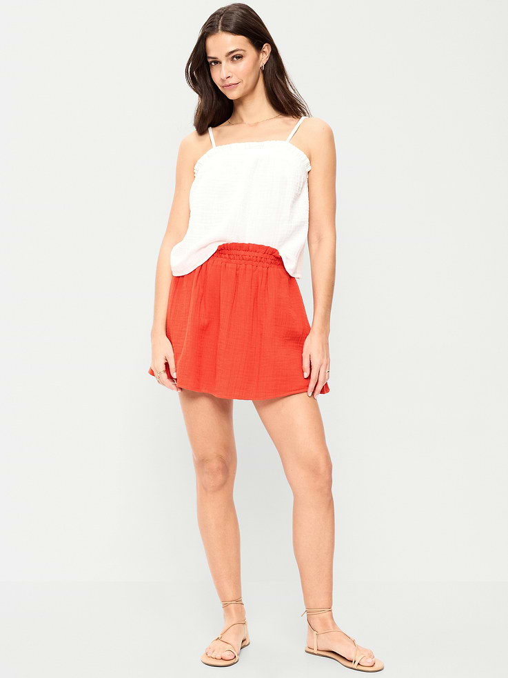 Image number 1 showing, Crinkle Gauze Ruffle Waist Mini Skort