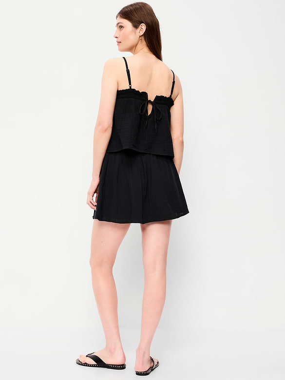 Crinkle Gauze Ruffle Waist Mini Skort