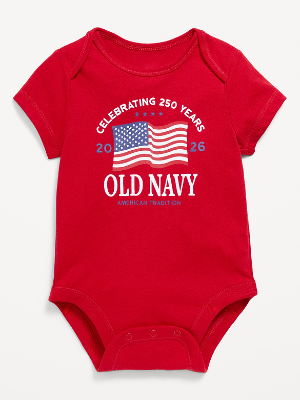 Short-Sleeve Unisex Flag Logo Graphic Bodysuit for Baby