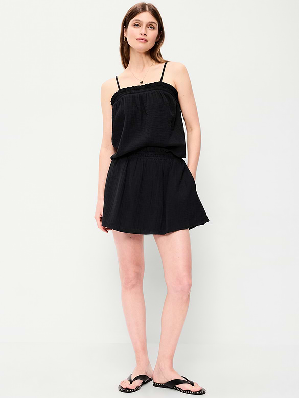 Crinkle Gauze Ruffle Waist Mini Skort