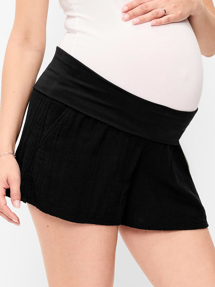 Image number 5 showing, Maternity Foldover-Waist Relaxed Pull-On Crinkle Gauze Shorts