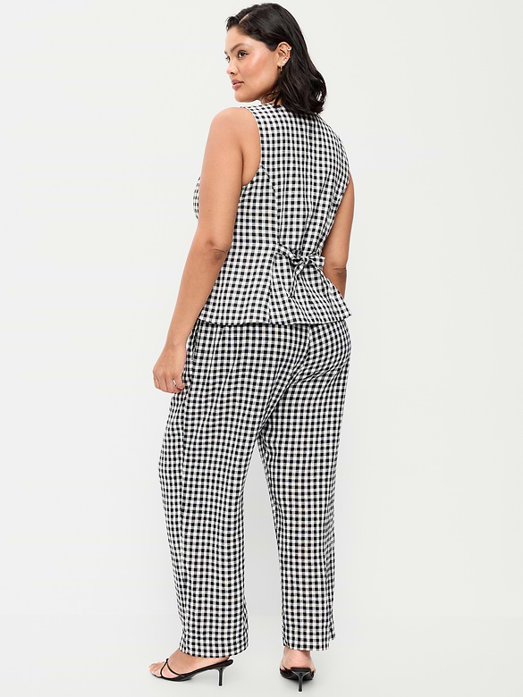 High-Waisted Linen-Blend Straight-Leg Pants